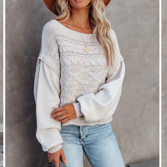 CHANDY COTTON BLEND CABLE KNIT SWEATER - Picture 8 of 14